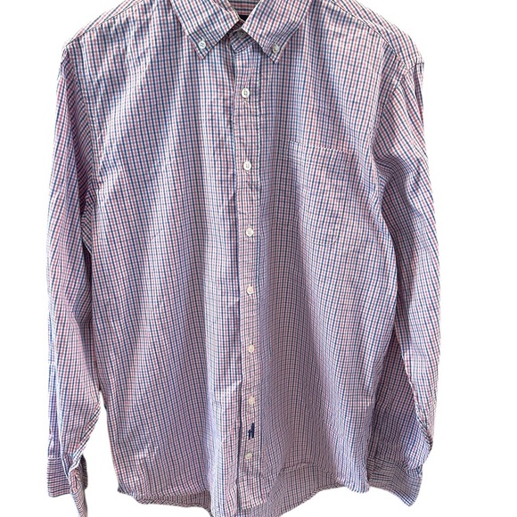 Johnnie O Men's Plaid Check Button Down Long Sleeve Shirt Size L Raspberry Blue - Picture 2 of 7